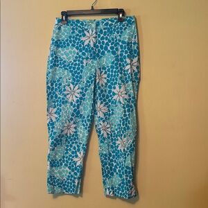 Lilly Pulitzer Teal and White Floral Cheetah Print Pants